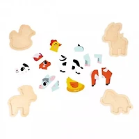 Janod 4 Wooden 2 to 5 Pieces-Farm Animal-Themed Puzzles-Children’s Toys-Educational Games-Early-Learning Toys-18 Months +