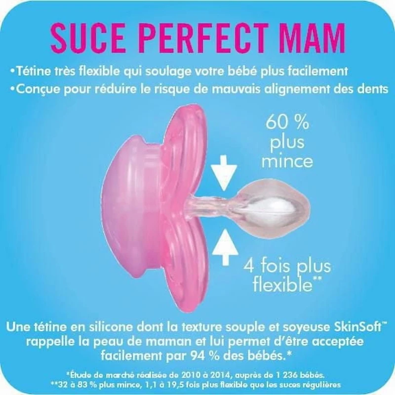 MAM Perfect Night Pacifiers, Glow in the Dark Pacifiers (2 pack) MAM Pacifiers 0-6 Months, Best Pacifier for Breastfed Babies, Baby Girl Pacifier