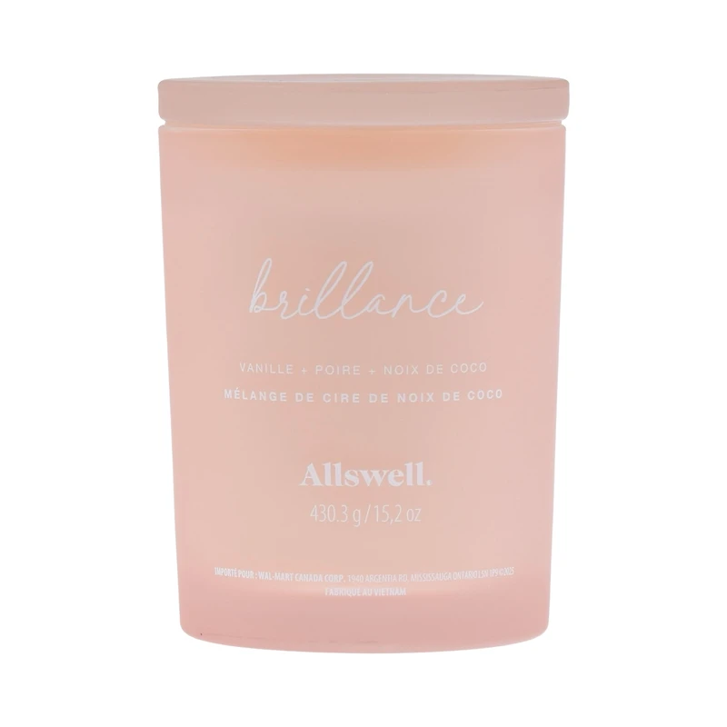 Bougie spa parfumée à la cire de noix de coco 15 oz Allswell, Brillance (Vanille + Poire + Noix de coco) Mélange de cire de noix de coco