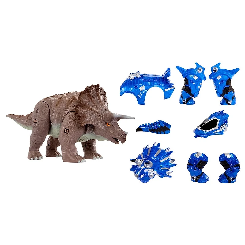 Armorsaurs Armor-Up Triceratops Dinosaur Cobalt Toy Figure with 7 Removable Armor Pieces, Tail-Triggered Chomp, Pilot Pod Compatible, Kids, Boys, Girls, Ages 6+