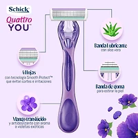 Rasoirs jetables Quattro YOU de Schick à parfum d'Exotic Violet BloomsMC avec manches parfumés