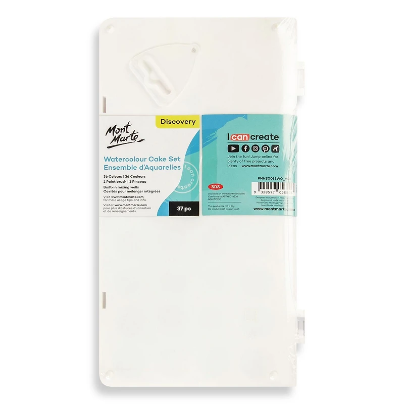 MONT MARTE Ensemble pour peinture à l'aquarelle gâteau de 36 couleurs avec pinceau