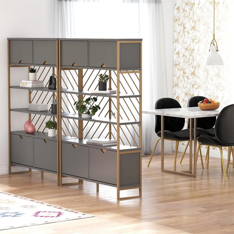 CosmoLiving by Cosmopolitan Brielle Shoe Storage Bookcase & Room Divider, Graphite Gray