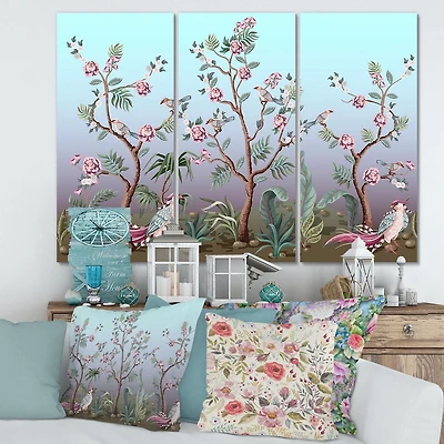 Designart Chinoiserie With Birds and Peonies II Canvas Wall Art