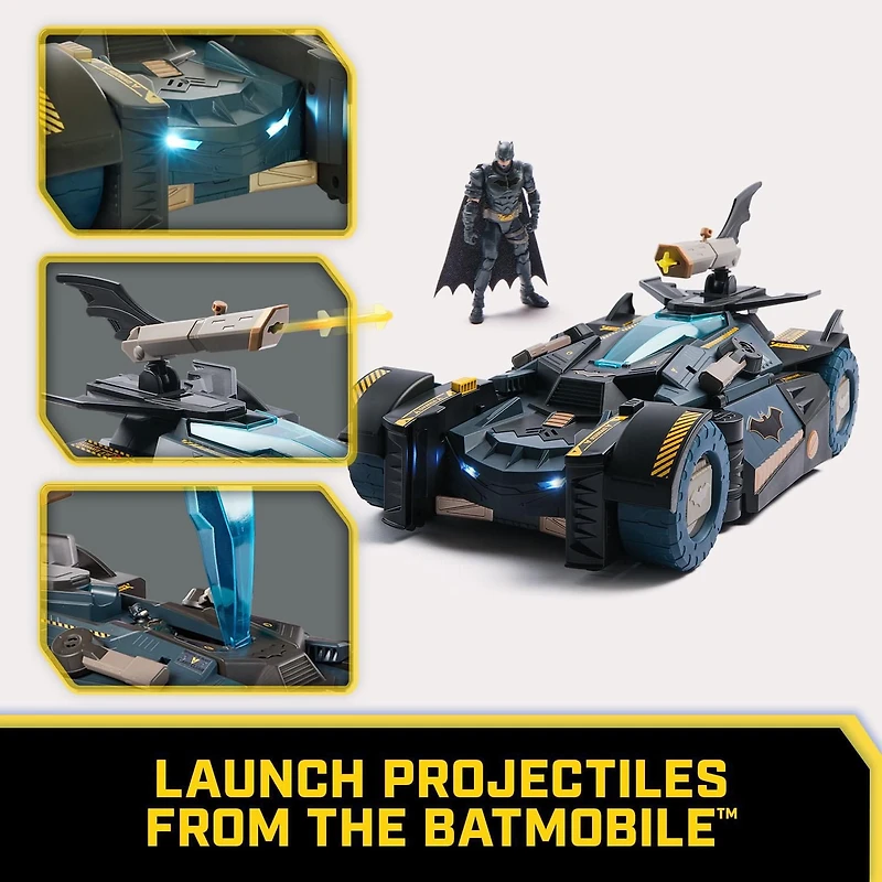 Batman, Coffret Batmobile ultime transformable, Coffret Batman 2-en-1 avec figurine Batman exclusive et planeur, effets sonores et lumineux, jouets pour garçons et filles à partir de 4 ans DC Comics Batman