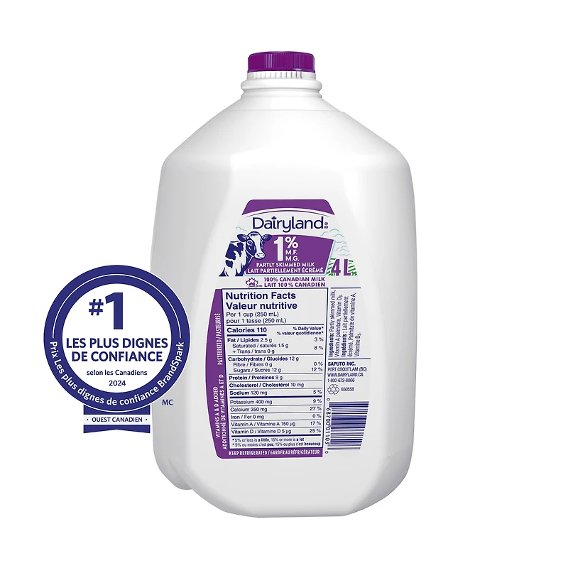 Dairyland Lait partiellement écrémé 1 % 4L