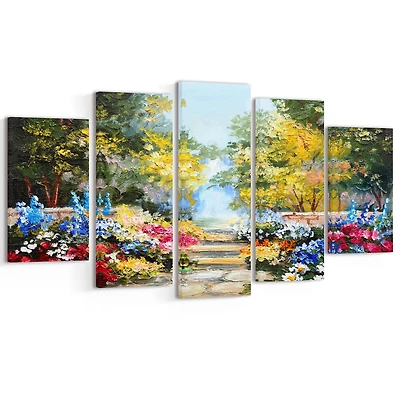 Art mural paysage en métal Design Art Forêt d'été avec des fleurs à panneaux multiples de taille grande