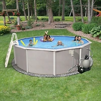 Belize 27-ft Round 52-in Deep 6-in Top Rail Metal Wall Swimming Pool Package