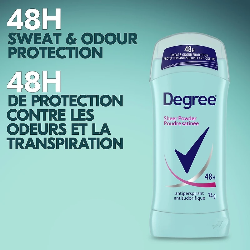 Antisudorifique en Bâton pour Femmes Degree Poudre Satinée Protection Contre la Transpiration et les Odeurs 48 Heures 74g