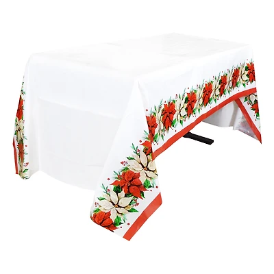 Christmas Multi Color Poinsettia Plastic Table Cover, 84" x 54", Tablecloths, Holiday Time