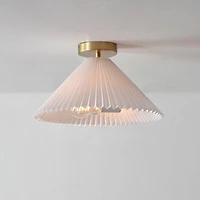 Novogratz x Globe 2-Light Matte Brass Flush Mount Ceiling Light with Off-White Pleated Fabric Shade