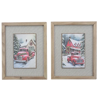 Décoration Murale Encadrée Imprimée (Camion Rouge De Noël) (Assortiment) - Lot De 2