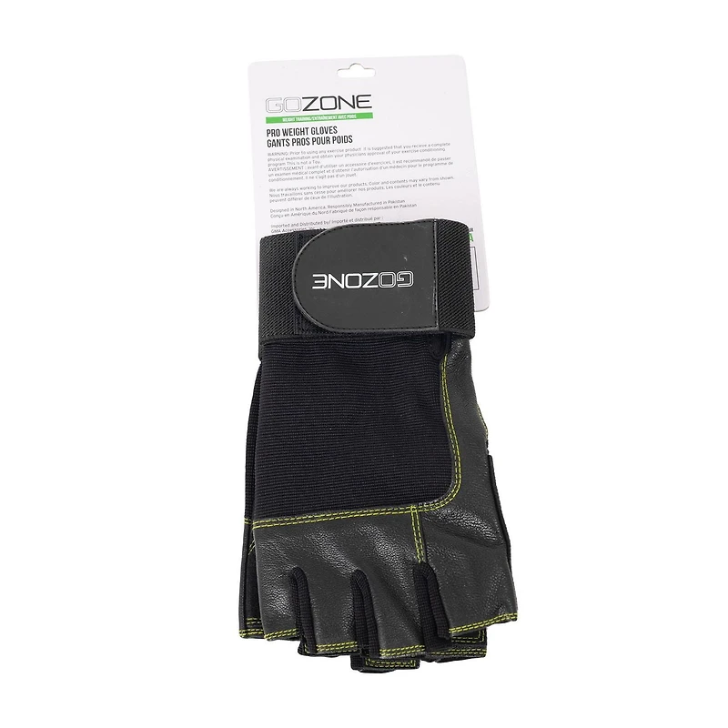 GoZone PRO Weight Gloves – Wrist Wrap Style – S/M – Black/Lime