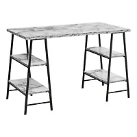 Monarch Specialties Computer Desk, Home Office, Laptop, Storage Shelves, 48"l, Work, Metal, Laminate, White Marble Look, Black, Contemporary, Modern