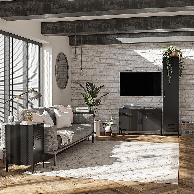 Systembuild Evolution Mission District 2 Door Metal Locker Accent Cabinet, Black