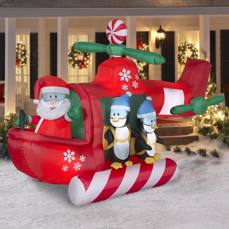 Animated Airblown Helicopter with Skydiving Penguins