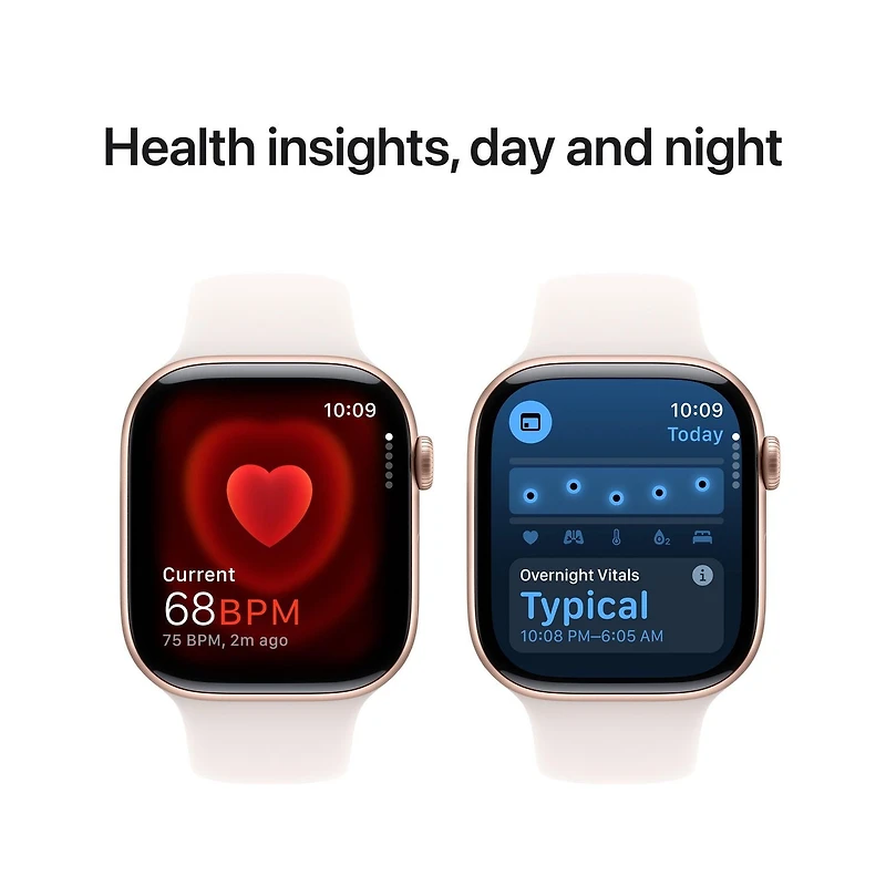 Apple Watch Series 10 GPS 46mm avec boîtier en aluminium rose doré et bracelet sport rose pâle - M/G