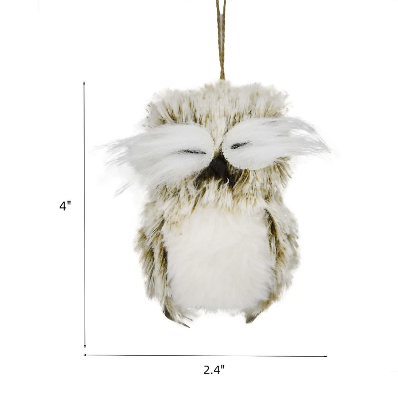Holiday Time Christmas Warm Wishes Faux Fur Owl Ornament, Brown, 1 Count, Measures 4" in height