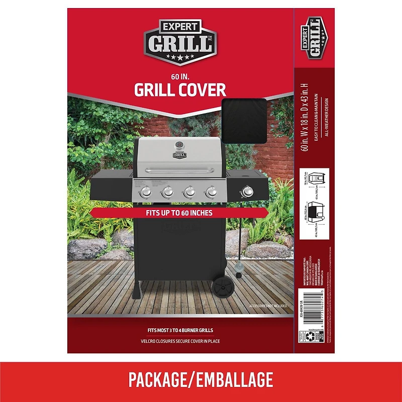 Expert Grill 60” Grill Cover, Abrasion & Water Resistant Black Polyethylene, Year Round Protection from Rain, Snow, Sun and Dust with Durable material., 60 INCH GRILL COVER