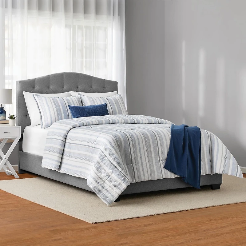 Mainstays 5-Piece Yarn Dyed Stripe Comforter Set, Double/Queen, Includes storage bag