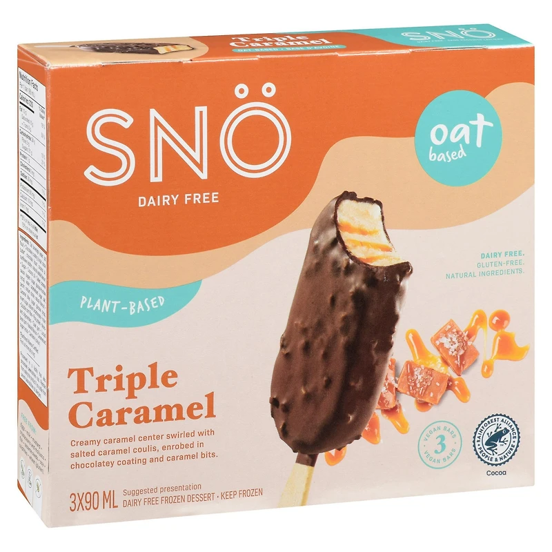 Snö Plant Based Triple Caramel Bars, 3x90 mL Dairy Free Frozen Dessert