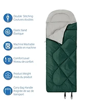 Ozark Trail 0C Sleeping Bag, 92"(L) x34" (W),Temp Rating +32℉/+0℃, Polyester Fabric, Outer Green, Sleeping Bag