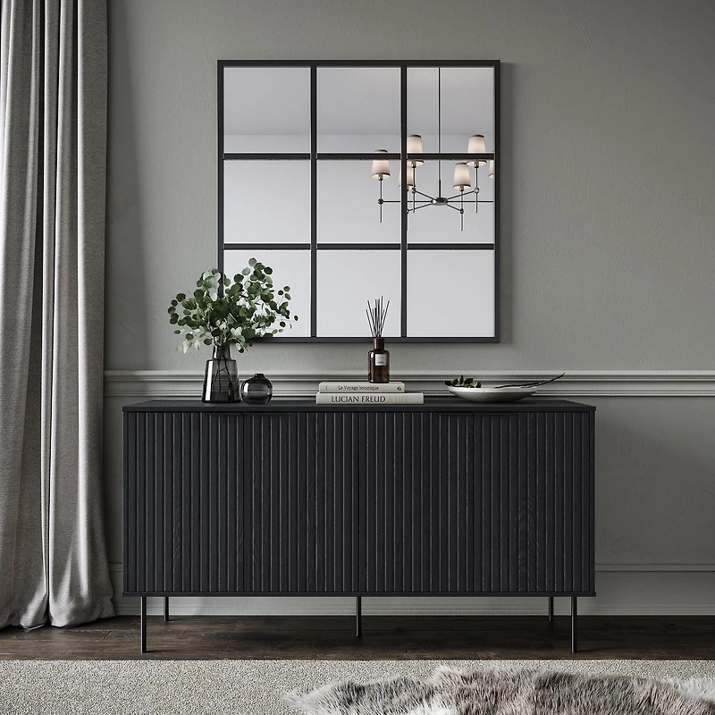 Lysander Black Premium Engineered Wood Fluted Sideboard Buffet