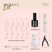 Beetles Gel Nail Kit Almond Nail Tips Easy Nail Extension Set 5 In 1 Nail Glue Gel with 240Pcs Pre shaped Medium Almond Nail Tips & UV Nail Lamp Acrylic Nail Clipper DIY Art Gifts for Her