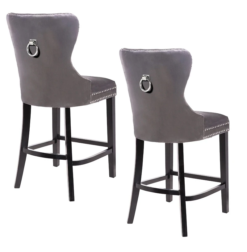 Ley Counter Stool in Black Velvet, Vintage Stool, Velvet Upholstered Stool, Island Counter - Set 2