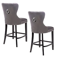 Ley Counter Stool in Black Velvet, Vintage Stool, Velvet Upholstered Stool, Island Counter - Set 2