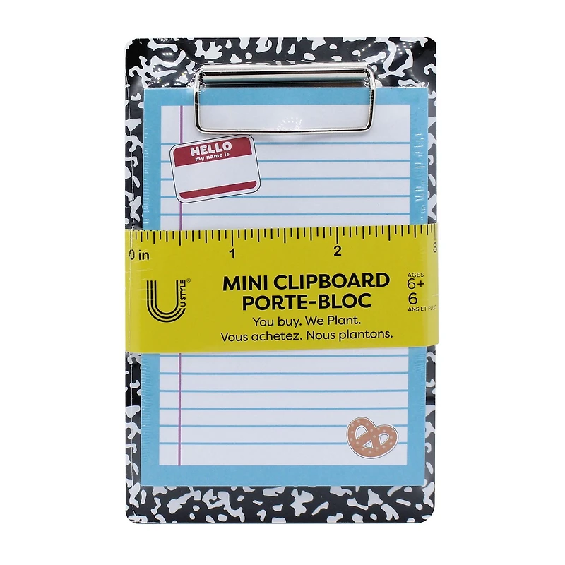 Mini Presse-Papiers en U avec Bloc-Notes, 40 Feuilles, Thème Scolaire Porte-bloc