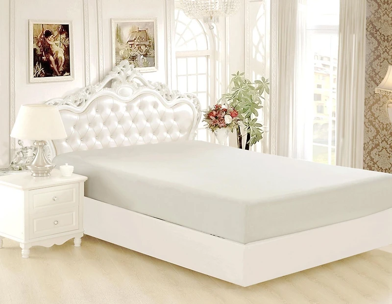 Drap-housse en bambou massif, ultra doux et soyeux, couleur argent, pour toutes les saisons