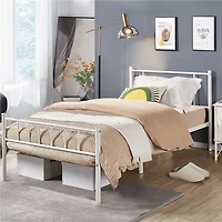Fullfurnique Metal Platform Bed Frame with Headboard and Footboard, Twin, White