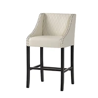 Noble House Eaton Barstool,Bonded Quilted Leather,Ivory