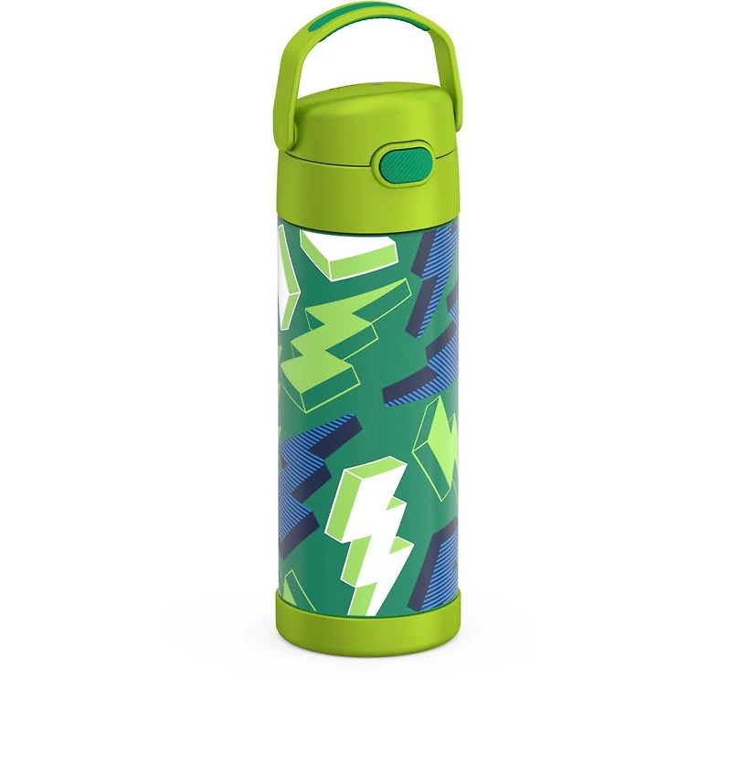 Thermos Kids Stainless Steel Vacuum Insulated Funtainer Water Bottle with Spout Lid, 470 ml, Lightning Bolt, 16 Oz/473 ml, BPA-free