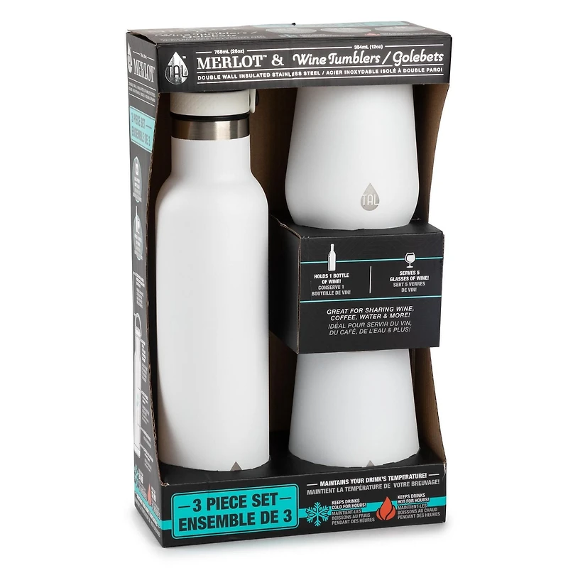 TAL Acier Inoxydable Isole a Double Paroi Merlot & Golebets, Ensemble De 3