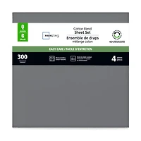 Mainstays 4-Piece 300 Thread Count Grey- CVC Cotton Blend Bed Sheet Set, Double (Adult), Double Sheet Set