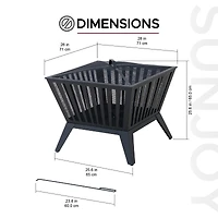 Sunjoy Foyer à bois de 71 cm en acier noir avec tisonnier et housse grillagée
