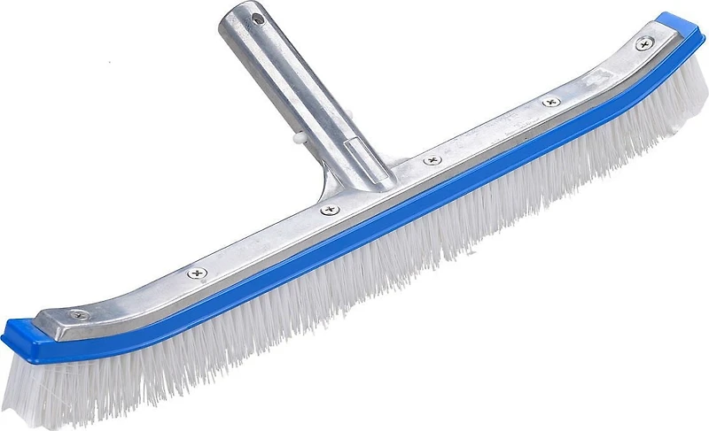 Brosse de piscine incurvée en aluminium de 18" pour murs et planchers avec poils en fibre de nylon, châssis léger