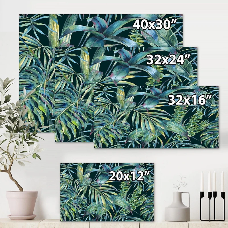 Designart Feuilles naturelles exotiques sur foncé I Art mural sur toile