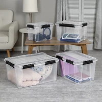 Sterilite 32 L Gasket Box, WaterProof Clear Plastic Storage Bin with Lid, Gasket Seal and Durable Latches, Black, 4 Pk
