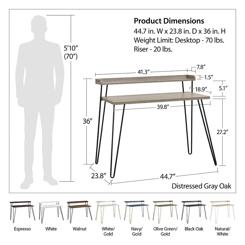 Ameriwood Home Haven Retro Computer Desk with Riser, Olive Green with Gold Legs