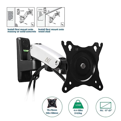 TV moniteur support mural Full Motion pivotant articulé pour écrans 17-27 po de North Bayou F120-S, Argent