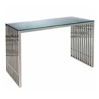 Table console Deanna Slate en acier inoxydable avec plateau en verre transparent