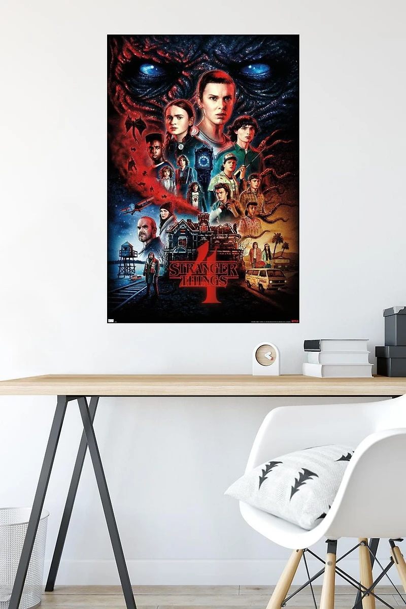 Netflix Stranger Things: Saison 4 – Une feuille 22,375" x 34" Affiche Murale avec Cadre Magnétique en Bois de Hêtre, par Trends International