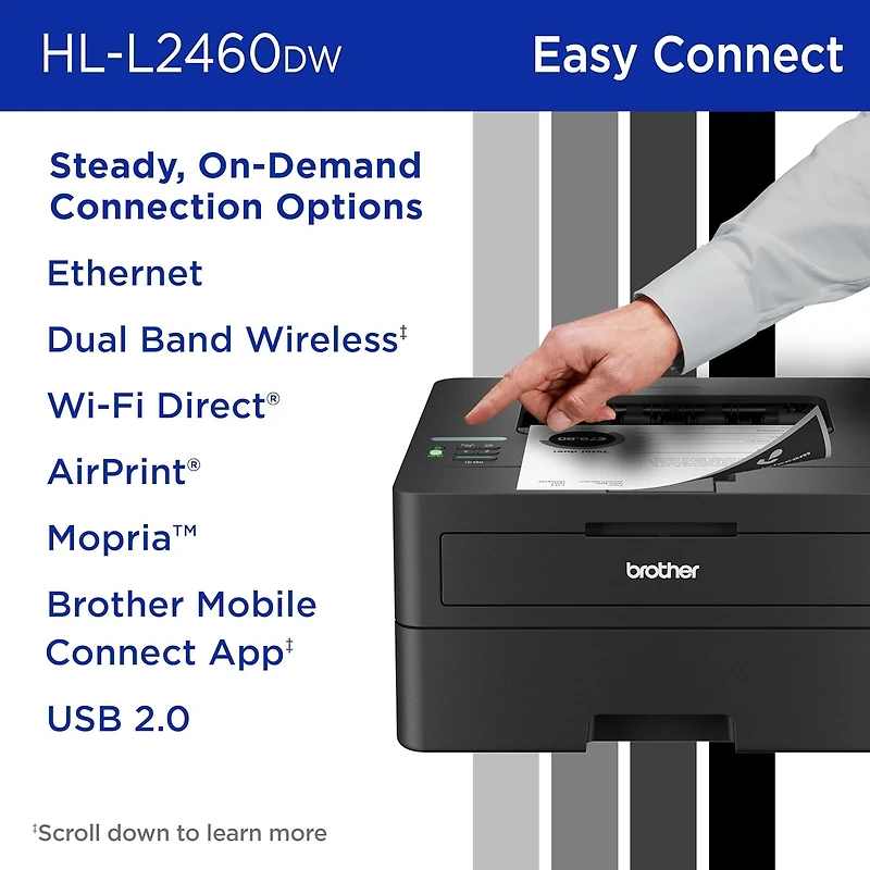 Brother HL-L2460DW Imprimante laser monochrome pour bureau compatible avec l’Abonnement Refresh, avec impression mobile et recto verso et cartouche de 700 pages