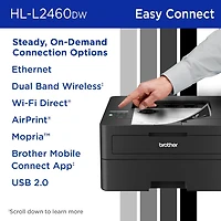 Brother HL-L2460DW Imprimante laser monochrome pour bureau compatible avec l’Abonnement Refresh, avec impression mobile et recto verso et cartouche de 700 pages