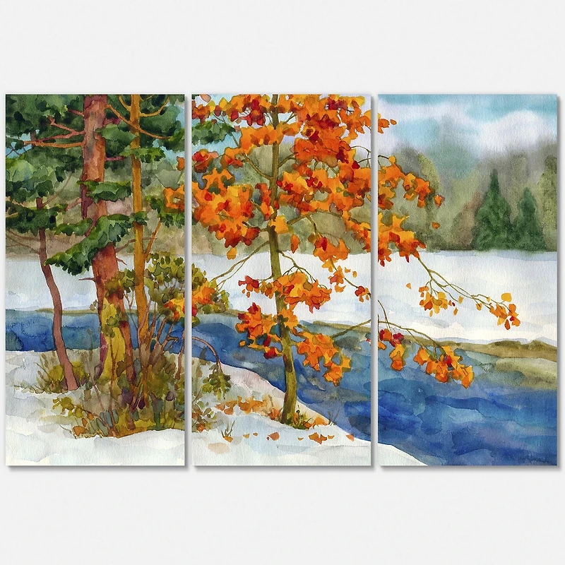 Designart Stream In The Winter Forest I Canvas Wall Art