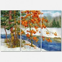 Designart Stream In The Winter Forest I Canvas Wall Art