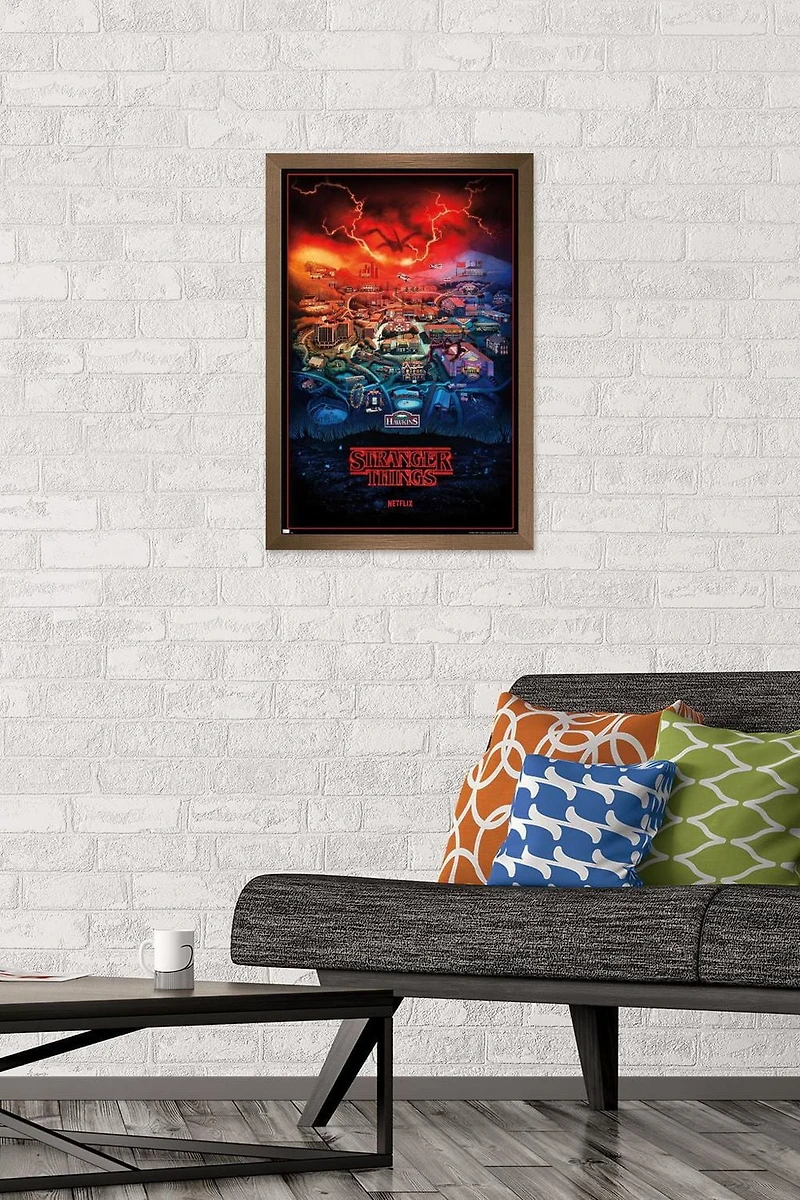 Netflix Stranger Things: Season 4 - Hawkins, Indiana Wall Poster, 22.375" x 34" Framed